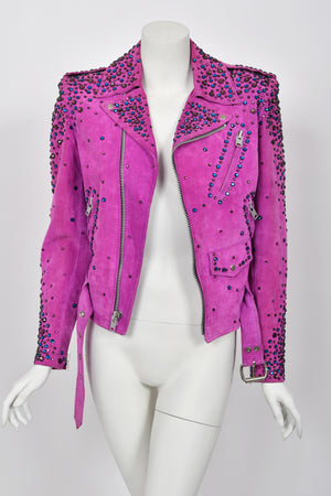 1990 Bob Mackie for Cher Signed Studded Fuchsia Suede Motorcycle Jacket & Boots