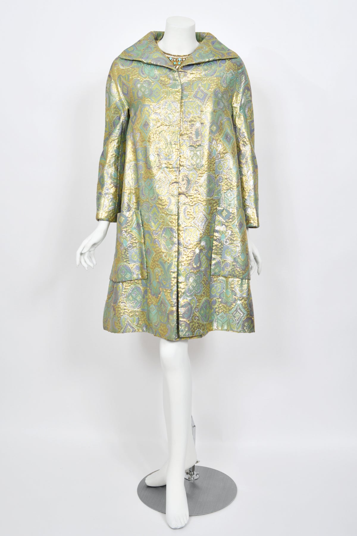 1960&#39;s Bob Bugnand Couture Beaded Metallic Silk-Brocade Dress &amp; Matching Coat