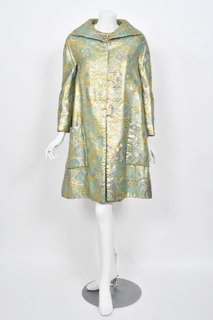 1960's Bob Bugnand Couture Beaded Metallic Silk-Brocade Dress & Matching Coat