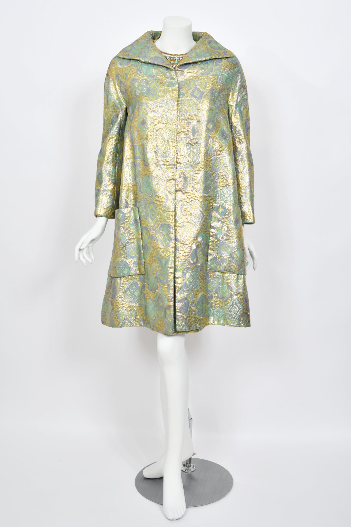 1960's Bob Bugnand Couture Beaded Metallic Silk-Brocade Dress & Coat 1960's Bob Bugnand Couture Beaded Metallic Silk-Brocade Dress & Coat