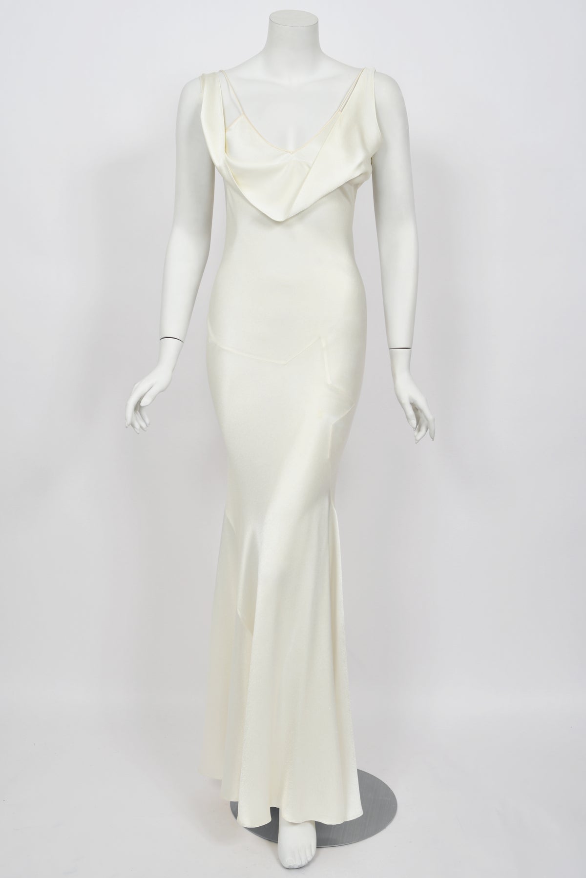 1994 John Galliano &#39;São Schlumberger&#39; Collection Ivory Off Shoulder Bias-Cut Gown