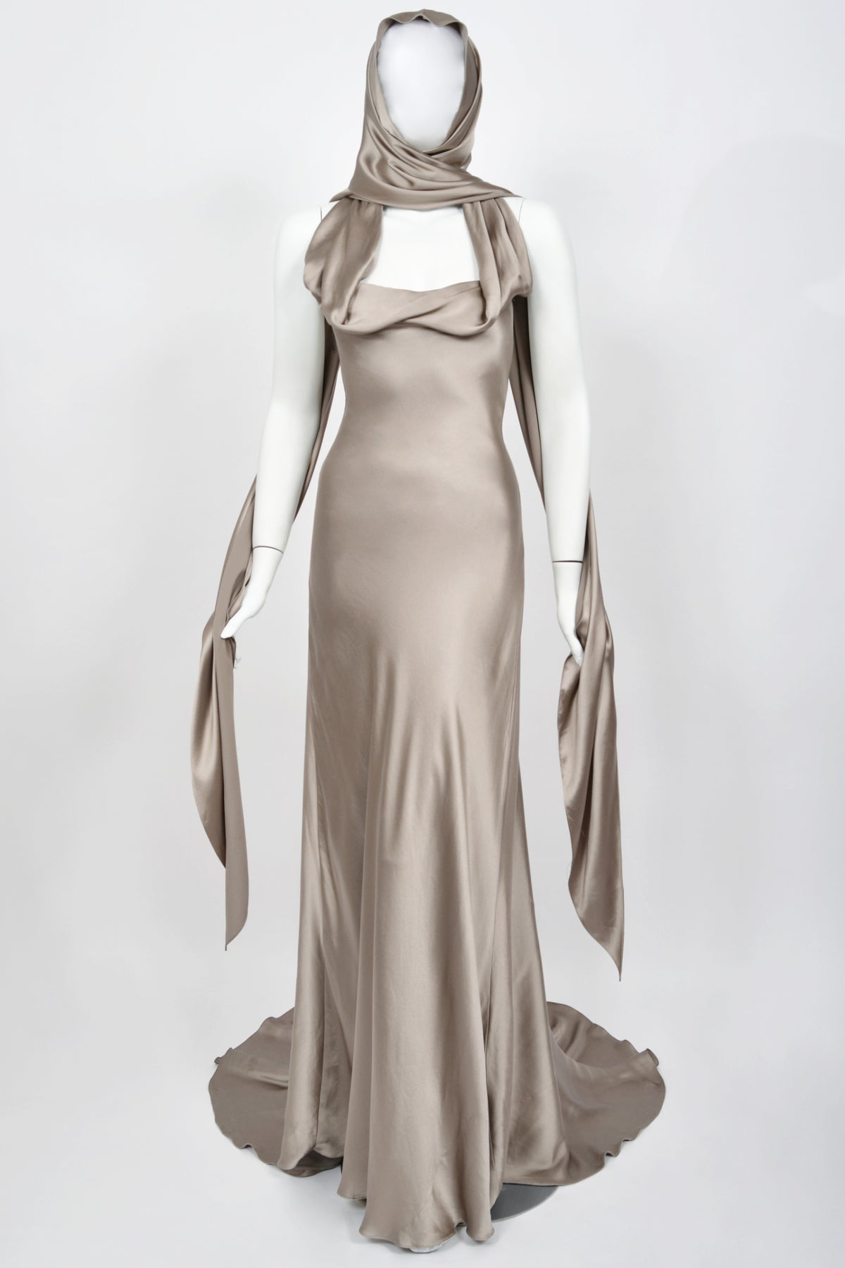 2014 Ralph Lauren Purple Label Platinum Silk Bias-Cut 'Old Hollywood' Gown w/ Optional Hood