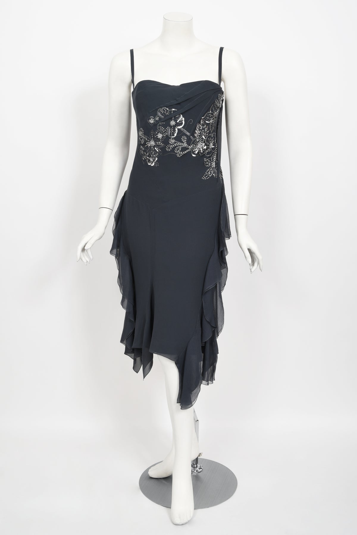2006 Christian Dior by John Galliano Beaded Gunmetal Silk Bustier Dress