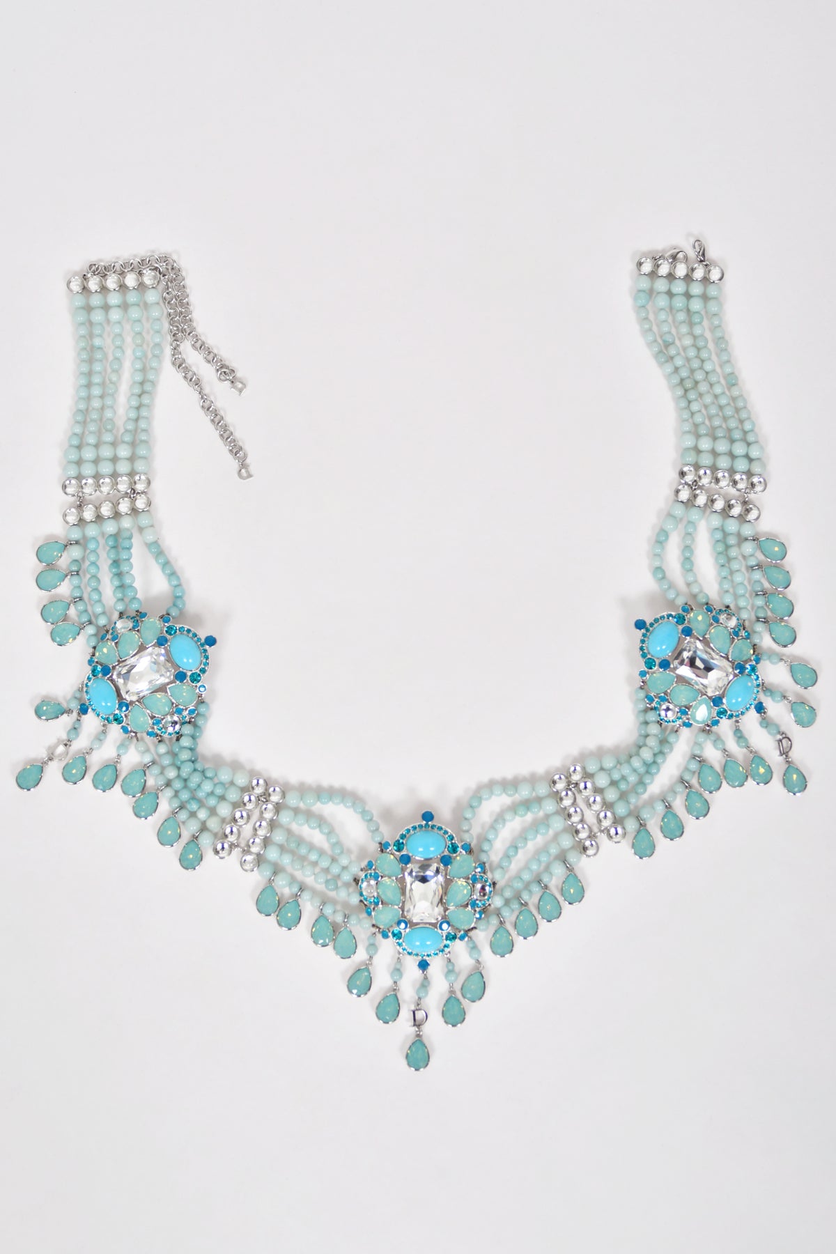 2008 Christian Dior by John Galliano Runway Turquoise Crystal Cabochons Beaded Statement Belt