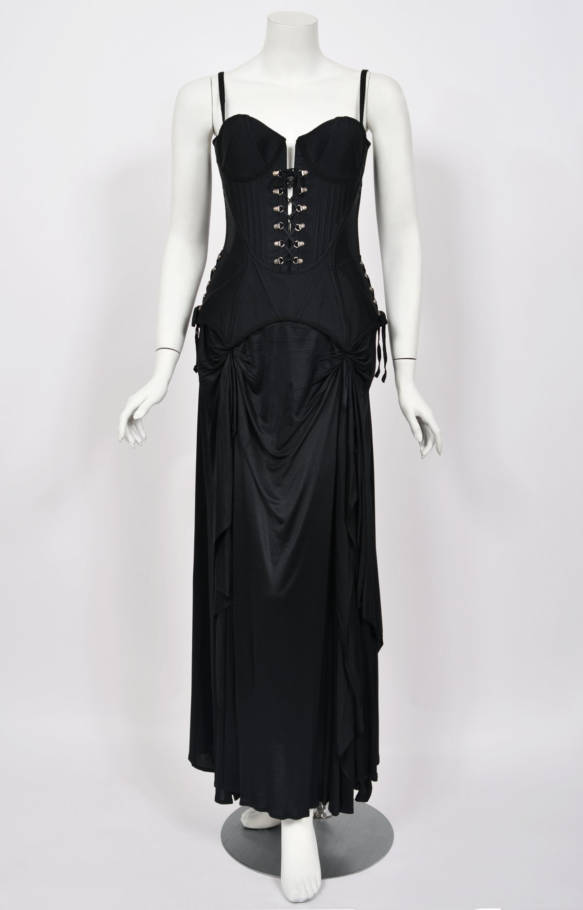 1995 Gianni Versace Couture Black Corset High-Slit Important Campaign Gown