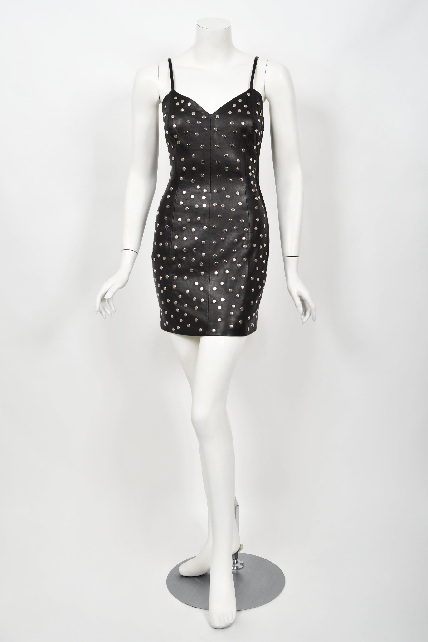 Vintage 1991 Dolce & Gabbana Documented Runway Studded Black Leather Mini Dress - Timeless Vixen Vintage 1991 Dolce & Gabbana Documented Runway Studded Black Leather Mini Dress - Timeless Vixen