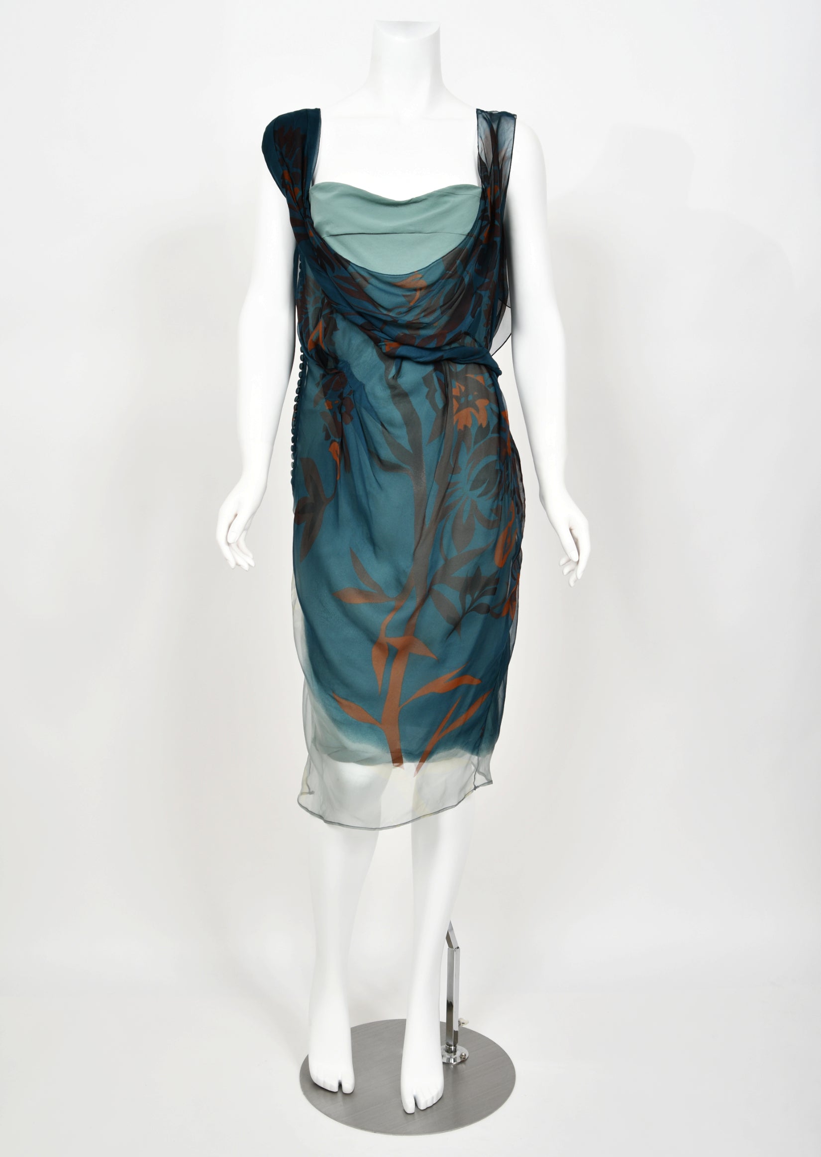 2006 Christian Dior by Galliano Blue Sheer Silk Draped Slip Dress 2006 Christian Dior by Galliano Blue Sheer Silk Draped Slip Dress