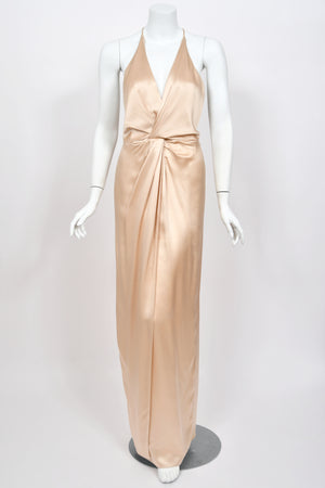 2011 Gucci Resort Collection Champagne Silk Draped Low-Plunge High Slit Maxi Slip Dress