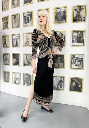 1970's Bill Gibb Metallic Knit Insect Novelty Tassel Sweater Dress Set