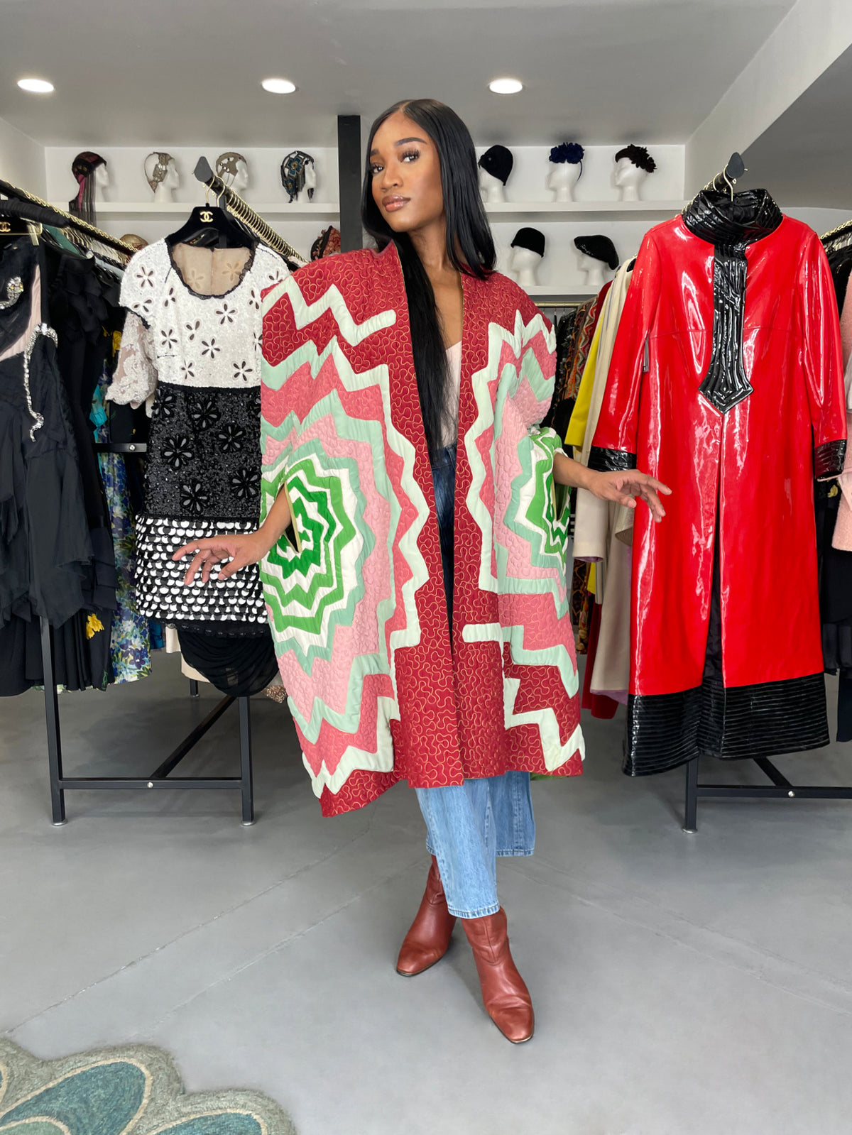 1980&#39;s Michaele Vollbracht Couture Iconic Metallic Embroidered Graphic Silk Cape