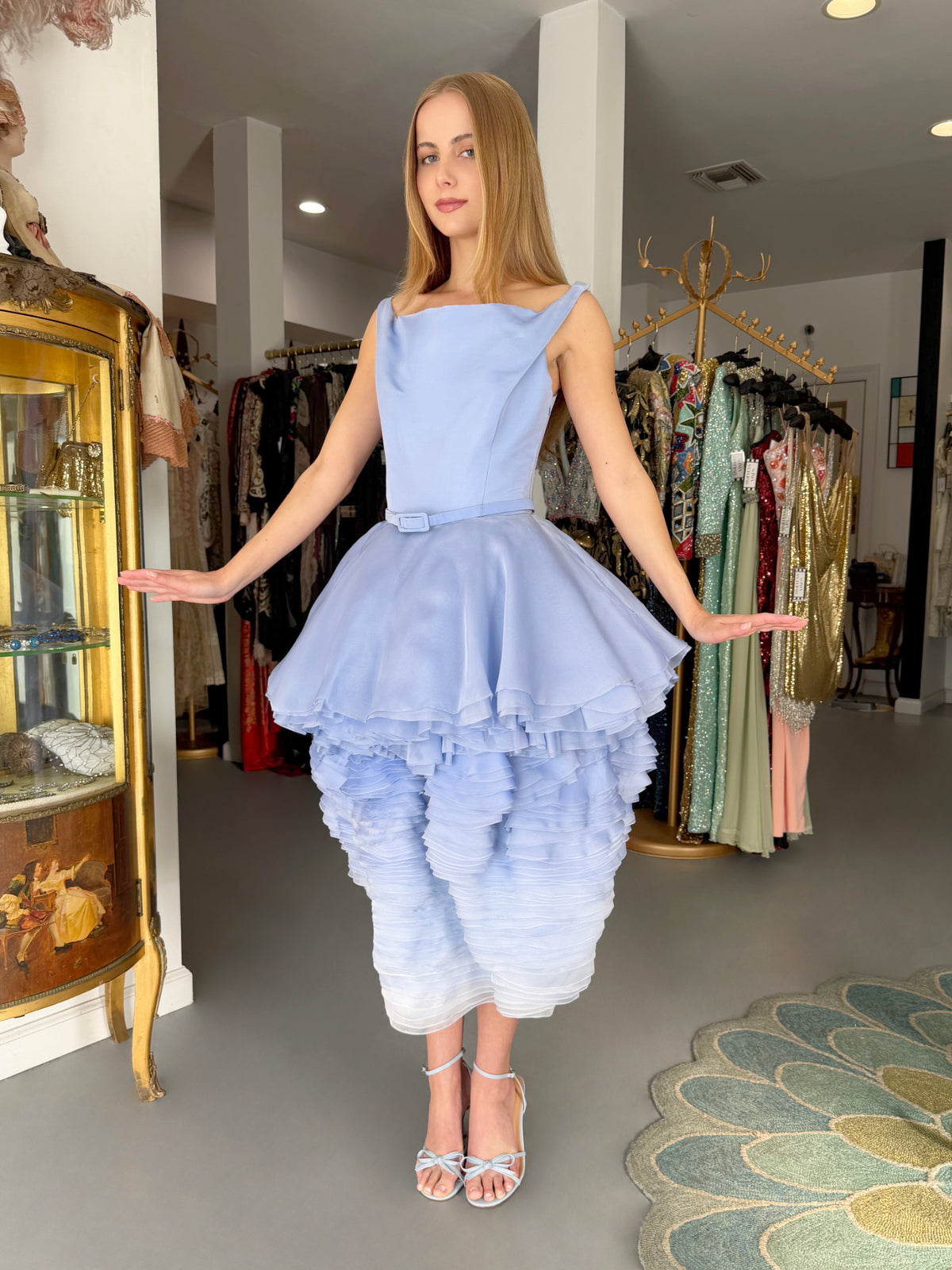 2015 Ralph &amp; Russo Haute Couture Runway 'Blooming' Ombré Blue Silk Sculptural Dress