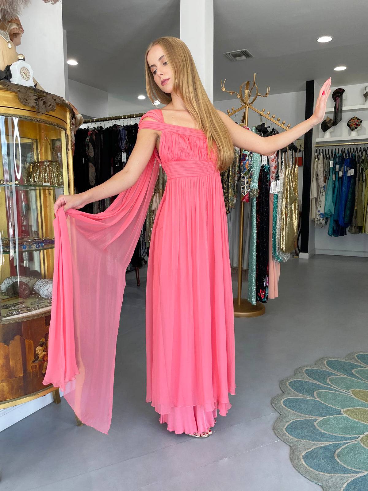 2008 Versace Runway Bubblegum Pink Pleated Silk Goddess Gown