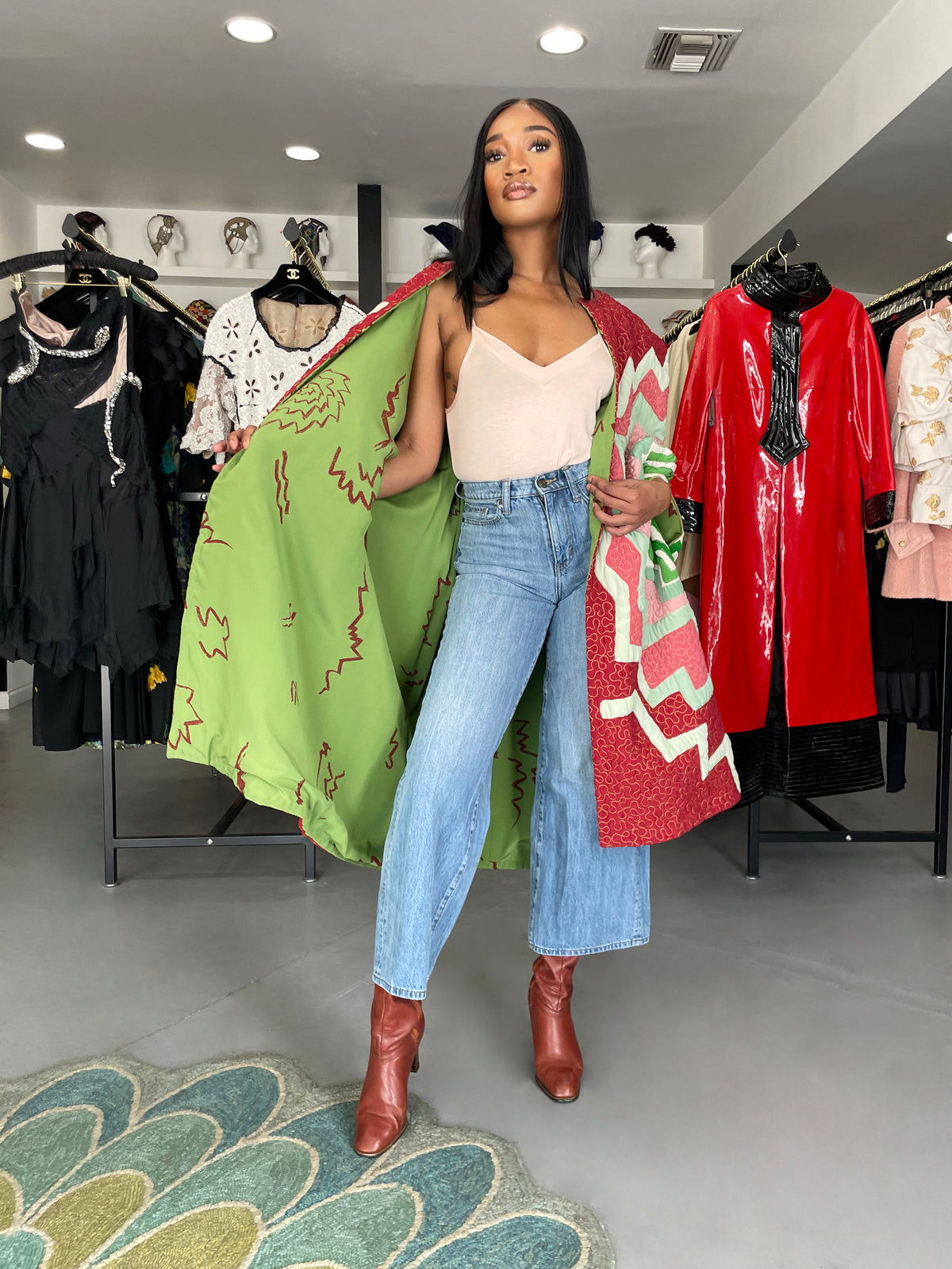 1980&#39;s Michaele Vollbracht Couture Iconic Metallic Embroidered Graphic Silk Cape