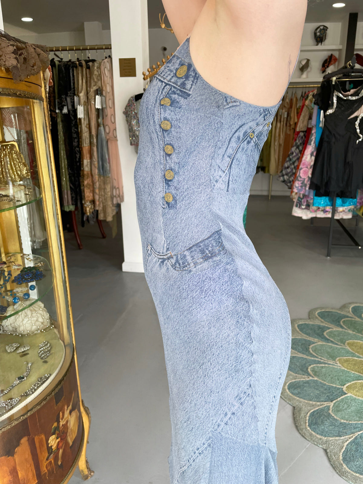 2000 Christian Dior by John Galliano Trompe L&#39;oeil Denim Print Silk Bias-Cut Dress