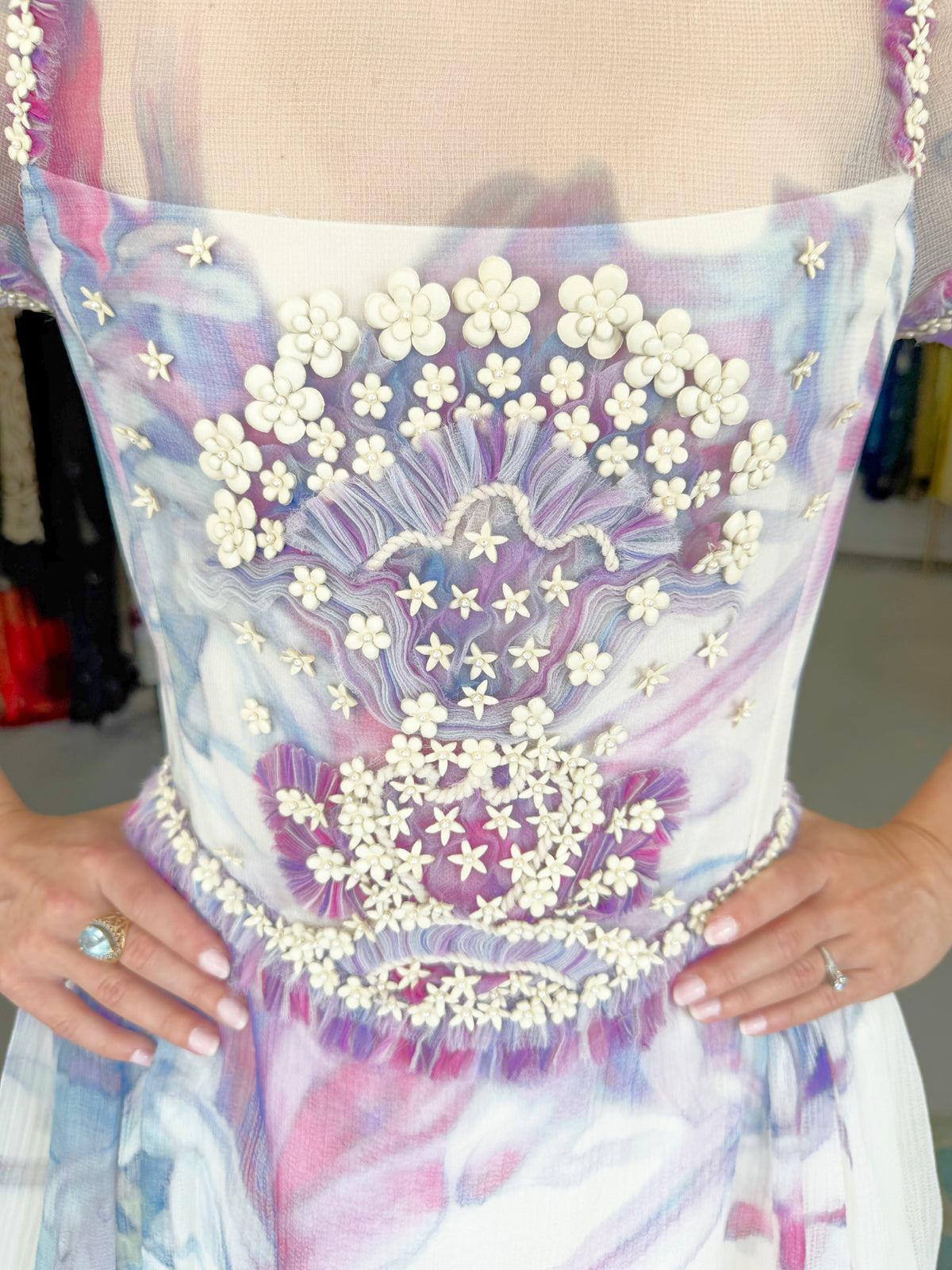 2013 Chanel by Karl Lagerfeld Cruise Collection Beaded Ivory Floral Silk Mini Dress w/Tags