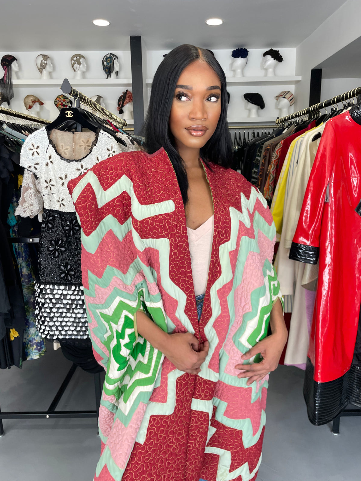 1980&#39;s Michaele Vollbracht Couture Iconic Metallic Embroidered Graphic Silk Cape