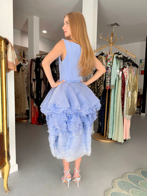 2015 Ralph & Russo Haute Couture Runway 'Blooming' Ombré Blue Silk Sculptural Dress