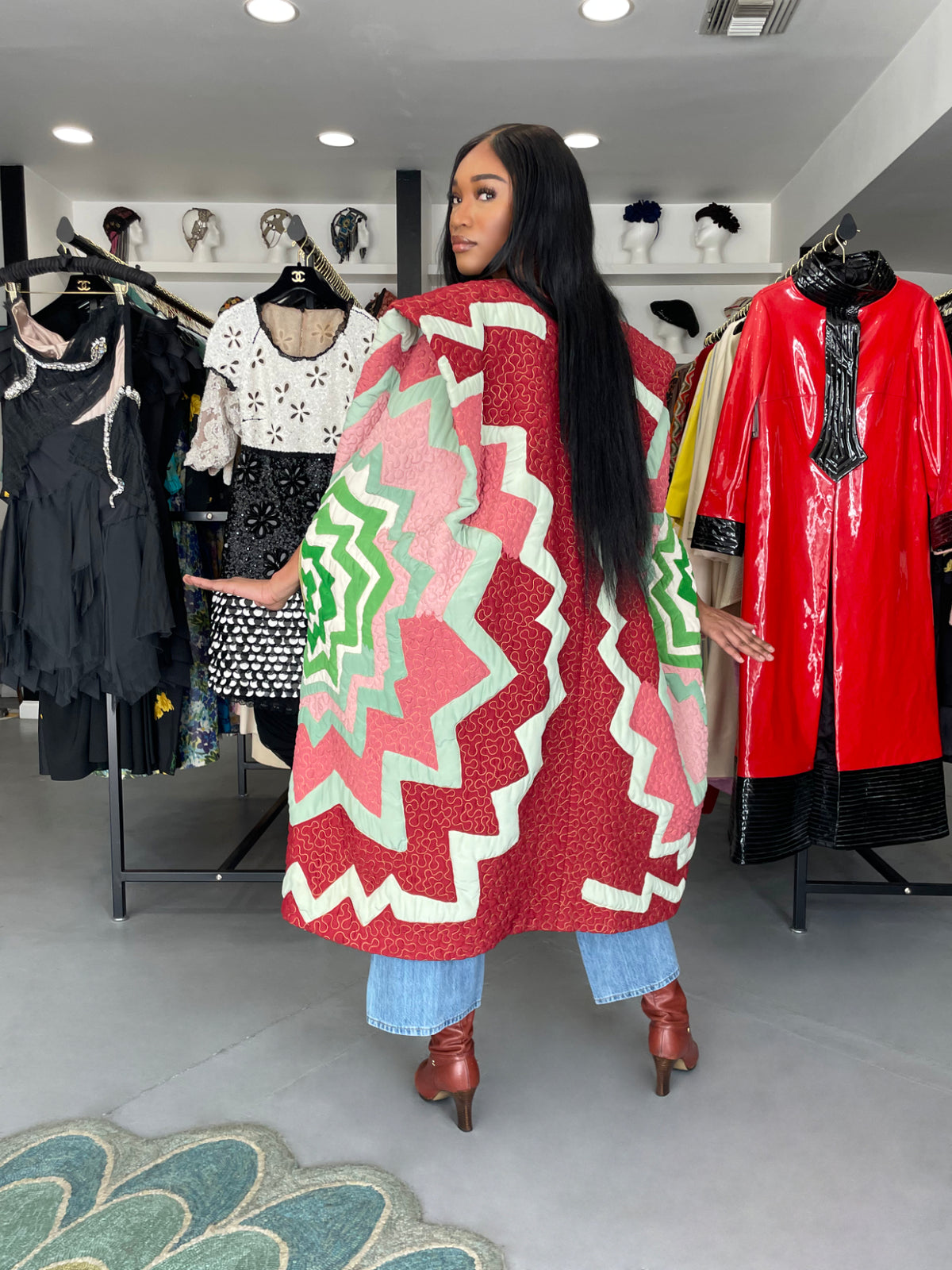 1980&#39;s Michaele Vollbracht Couture Iconic Metallic Embroidered Graphic Silk Cape