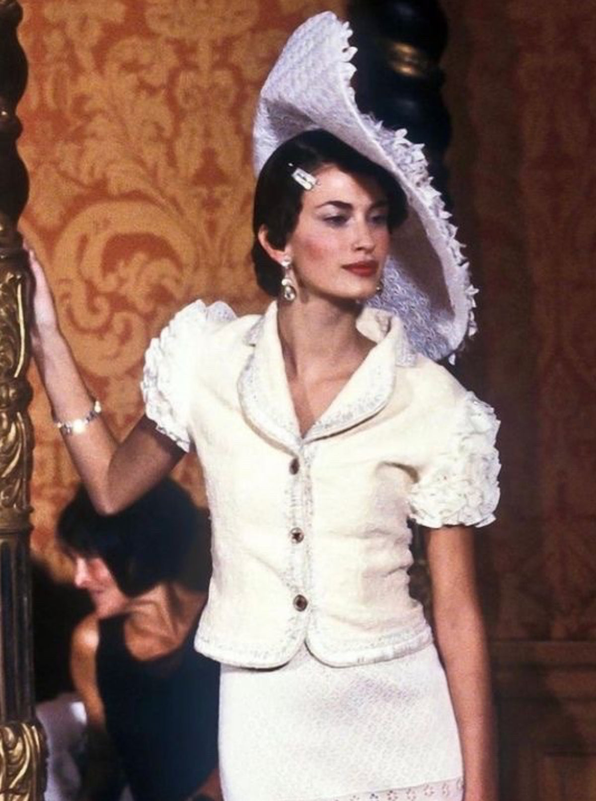 1998 John Galliano ‘Haute Bohème’ Collection Ivory Knit Ruffle Sleeve Jacket &amp; Bias-Cut Skirt Set w/Tags
