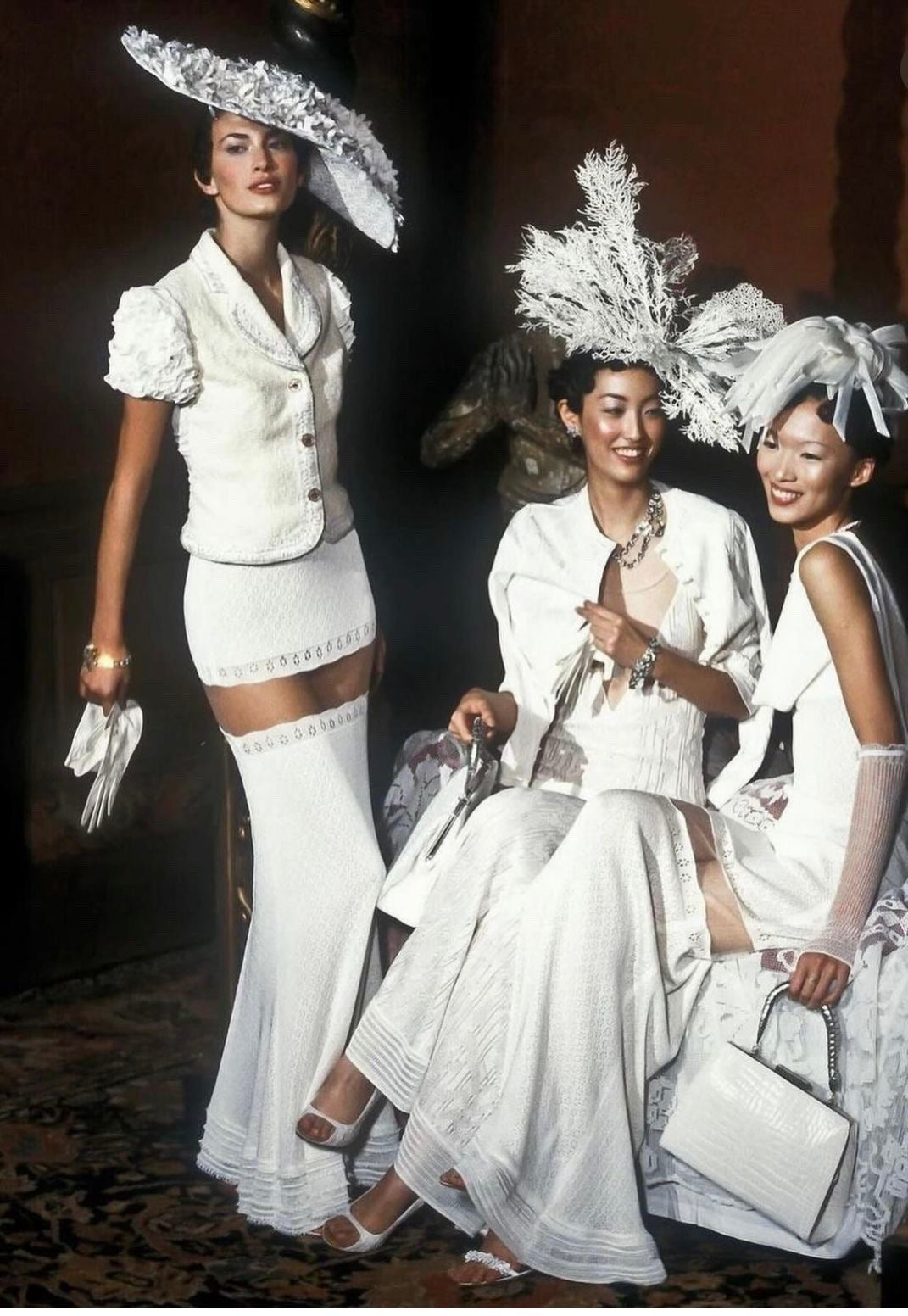 1998 John Galliano ‘Haute Bohème’ Collection Ivory Knit Ruffle Sleeve Jacket &amp; Bias-Cut Skirt Set w/Tags