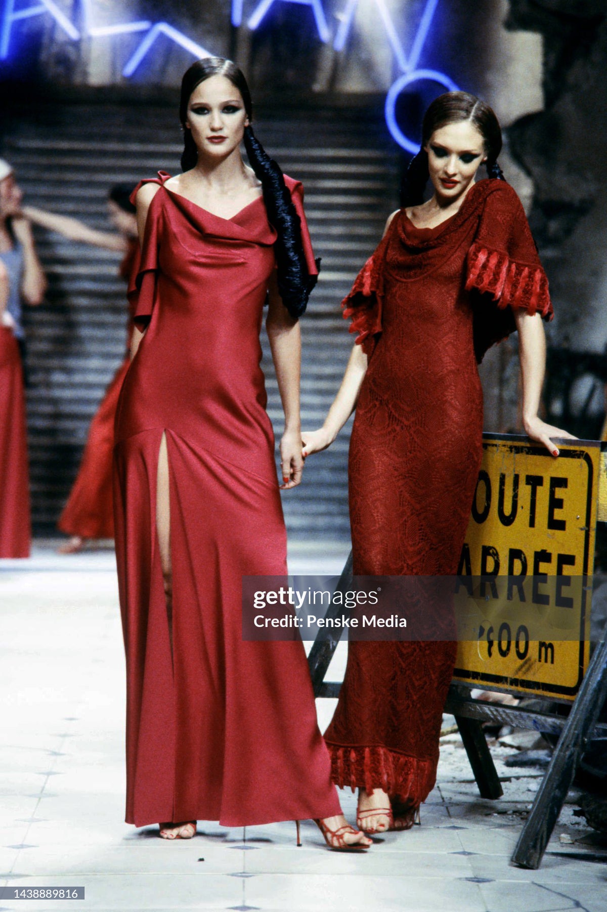 1999 John Galliano Maori Collection Wine Red Asymmetric High Slit Bias-Cut Gown