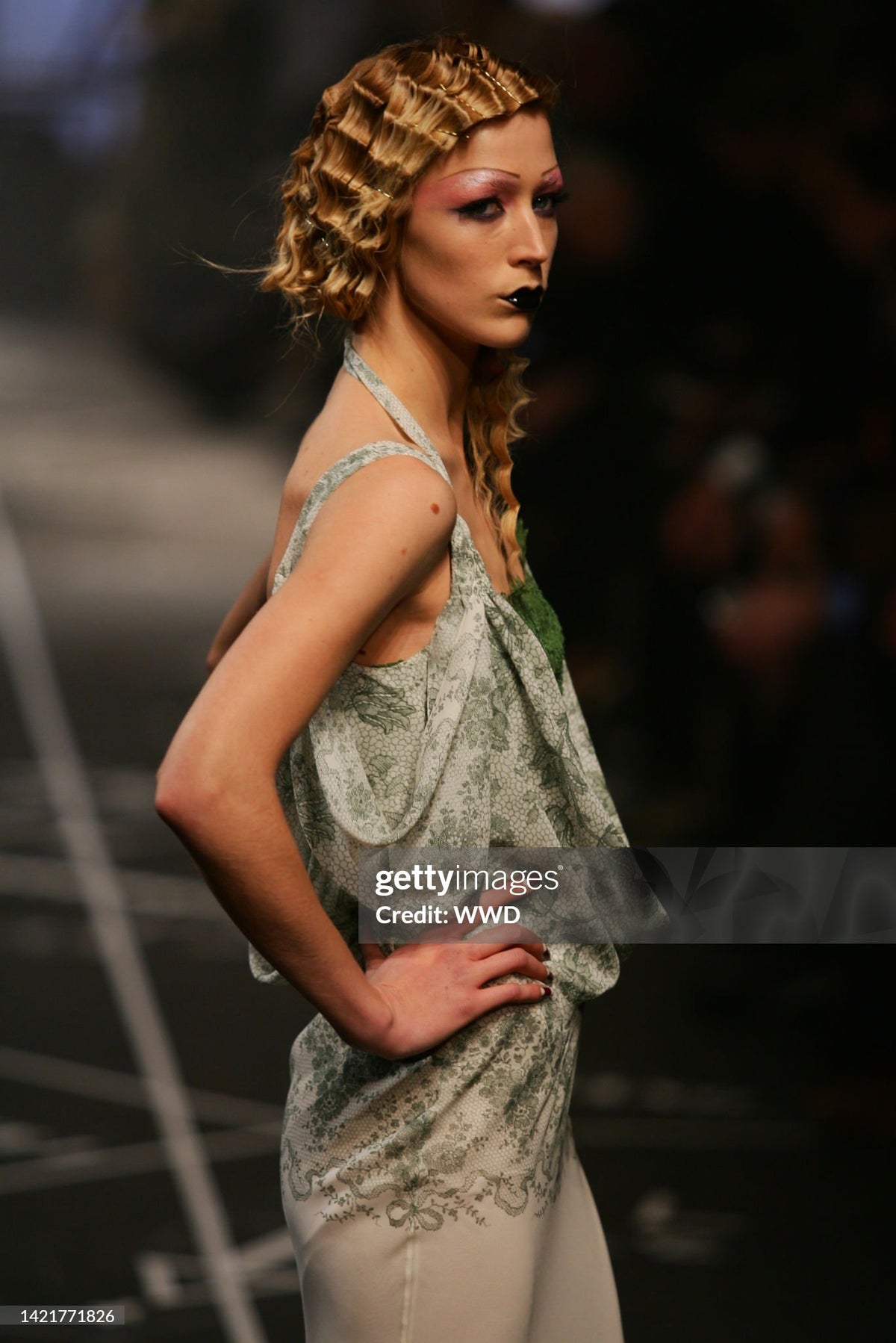 2005 John Galliano Ivory Sheer Silk Chiffon &amp; Chantilly Lace Draped Halter Bias-Cut Gown