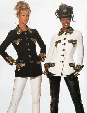 1992 Gianni Versace 'Miss S & M' Runway Collection Ivory Wool Studded Leather Editorial Jacket