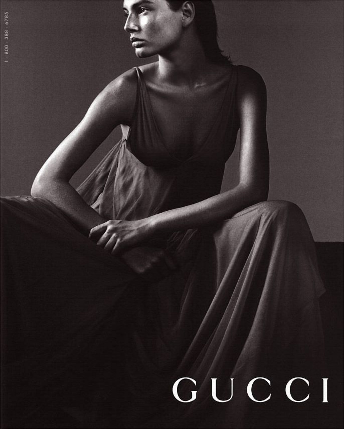 1998 Tom Ford for Gucci Runway &#39;Gisele&#39; Nude Illusion Tulle Low-Cut Plunge Gown