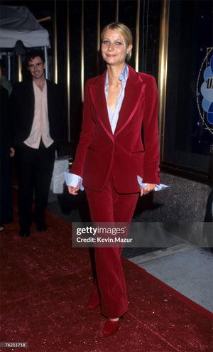 1996 Tom Ford for Gucci Red Velvet 'Gwenyth Paltrow' Tailored Jacket Pantsuit