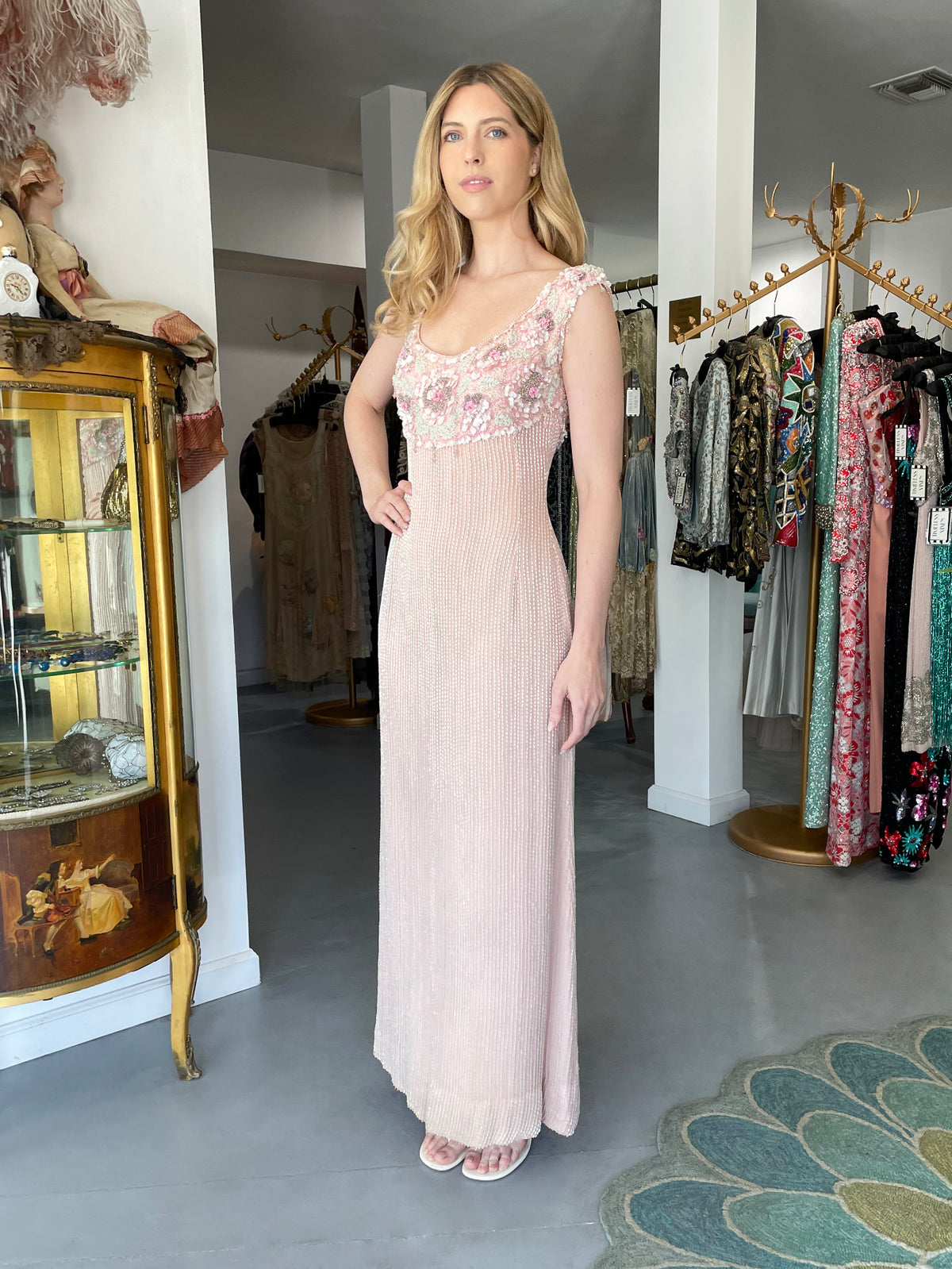 1960&#39;s Helen Rose Custom Couture Pale Pink Silk Fully-Beaded Glamour Gown