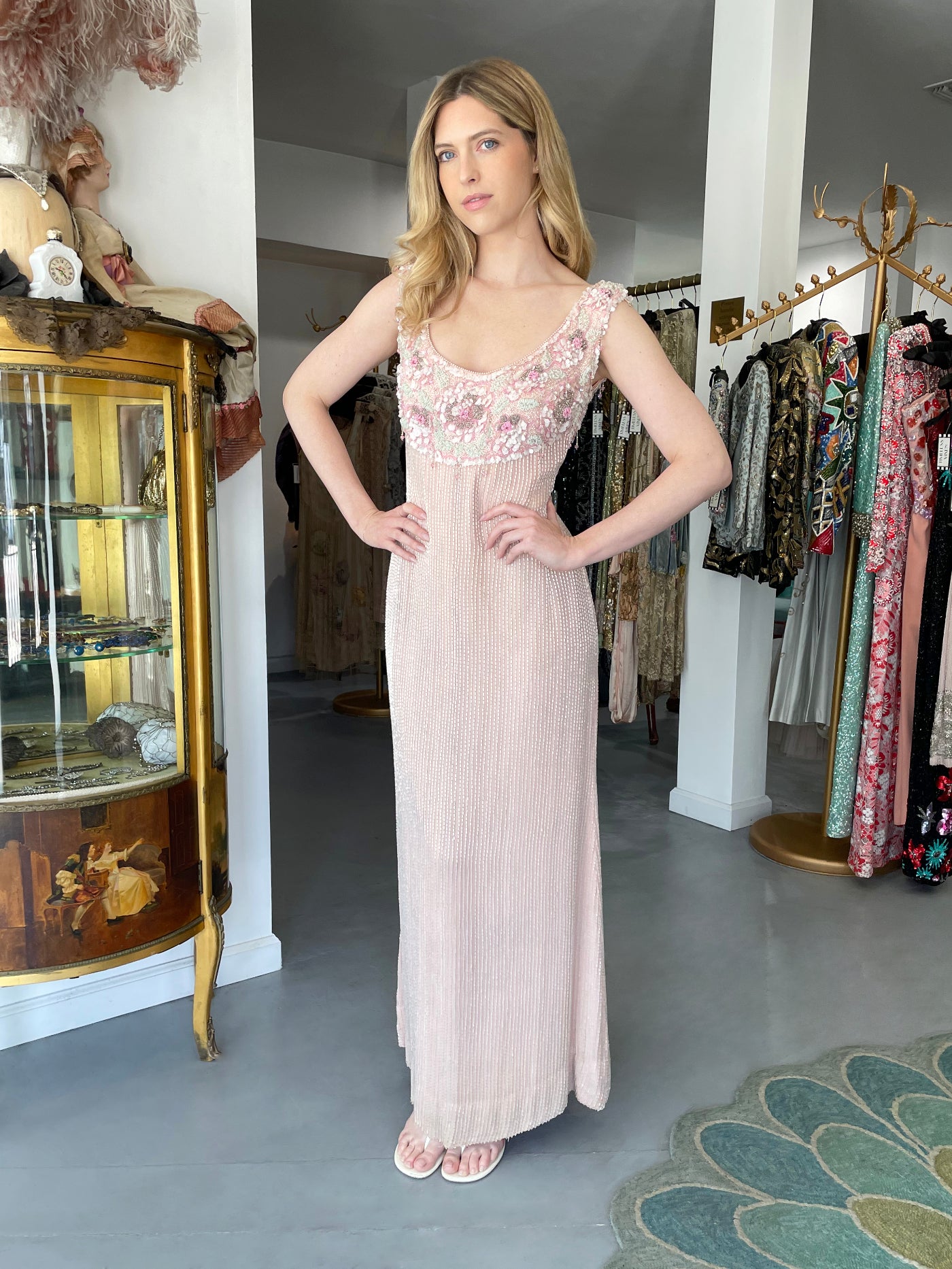 1960's Helen Rose Custom Couture Pale Pink Silk Fully-Beaded Glamour Gown