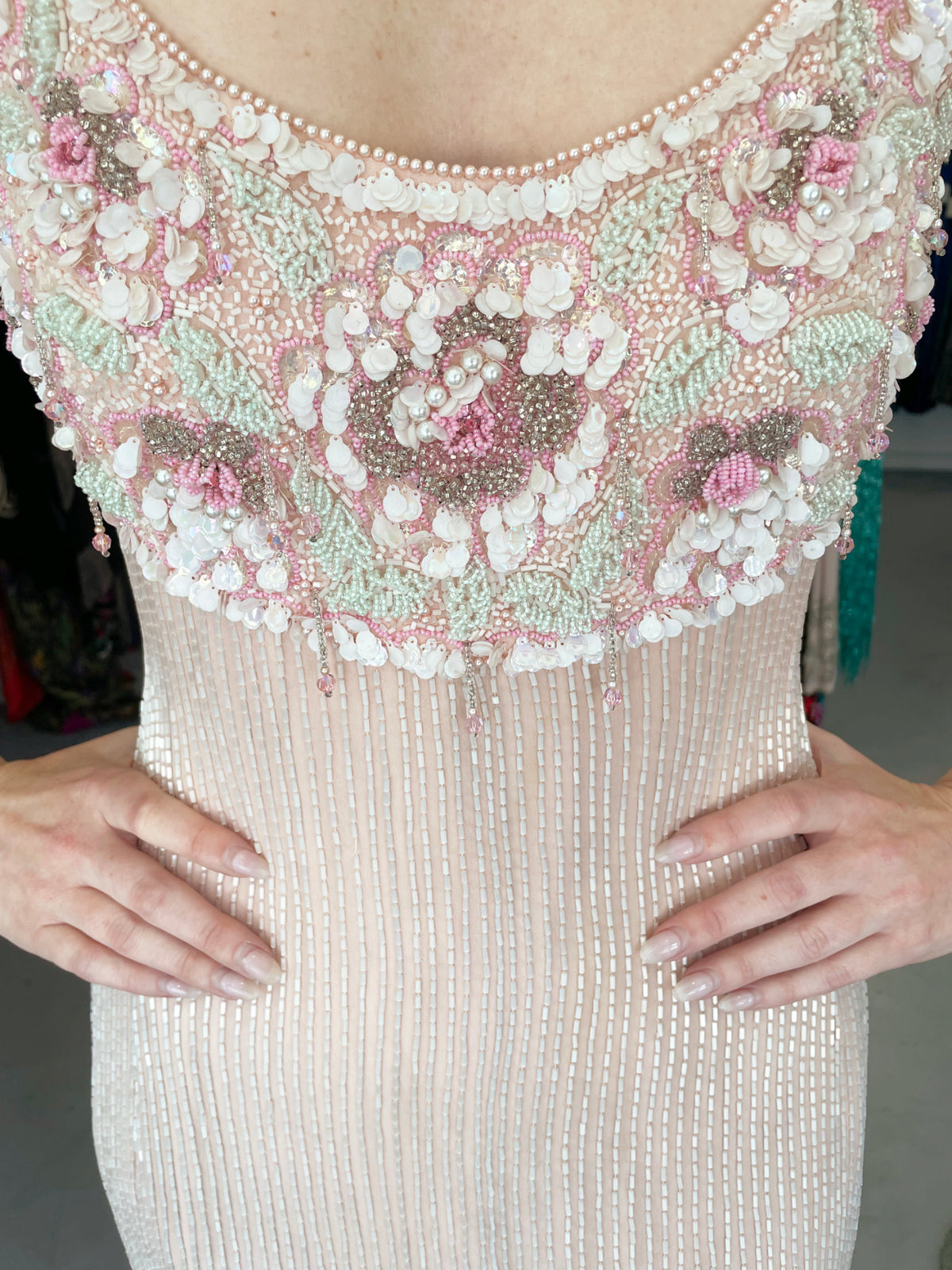 1960&#39;s Helen Rose Custom Couture Pale Pink Silk Fully-Beaded Glamour Gown