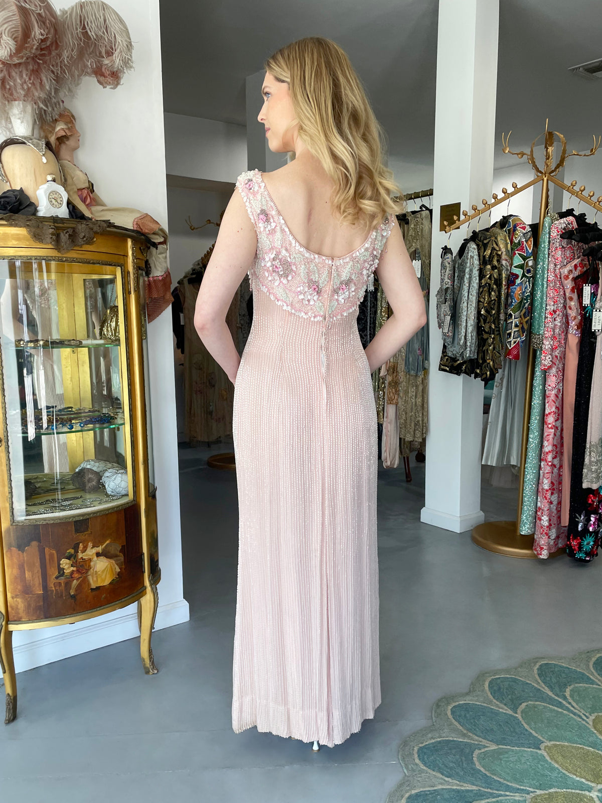 1960&#39;s Helen Rose Custom Couture Pale Pink Silk Fully-Beaded Glamour Gown