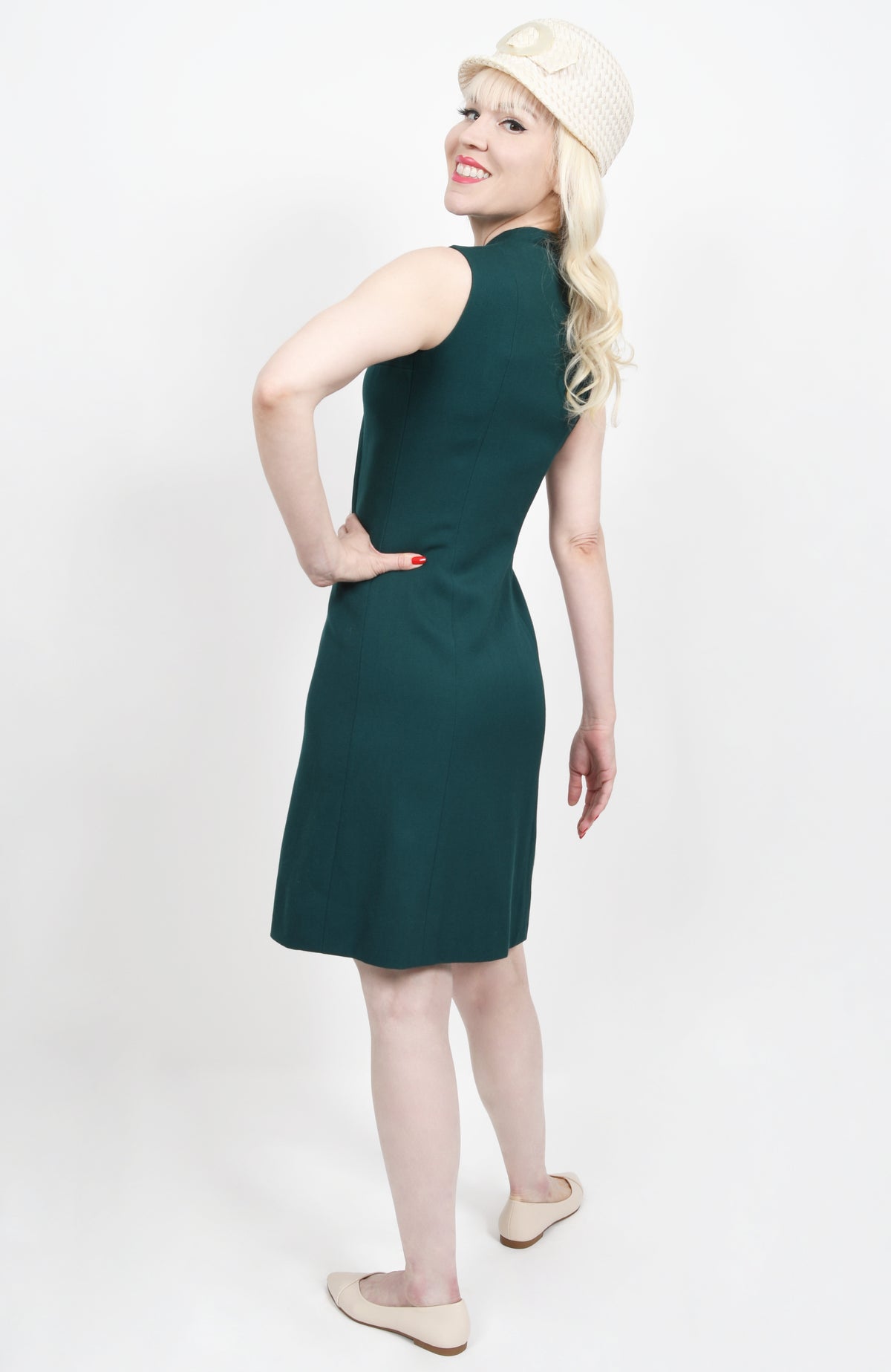 1966 Jacques Esterel Haute Couture Documented Teal Green Op-Art Mod Dress