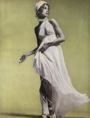 1965 Sarmi Couture Seafoam Green Jeweled Silk Chiffon Empire Plunge Grecian Gown