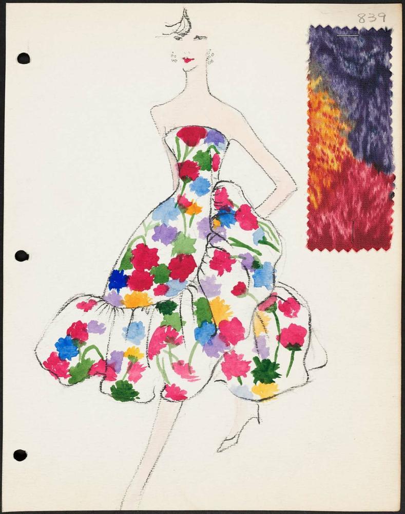 1958 Arnold Scaasi Couture Colorful Floral Silk Strapless Dress &amp; Swing Jacket