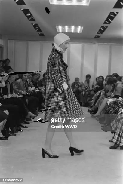 1972 Geoffrey Beene Black &amp; Creme Checkered Wool Double-Breasted Mod Coat