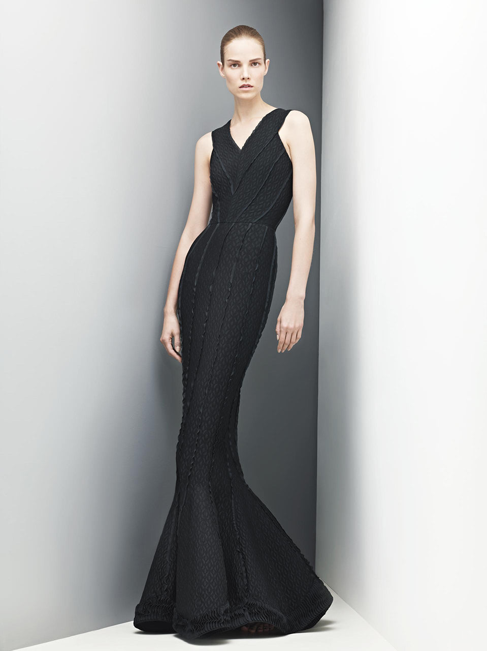 2012 Azzedine Alaia Black Metallic Knit Bodycon Sheer Cutwork Fishtail Gown