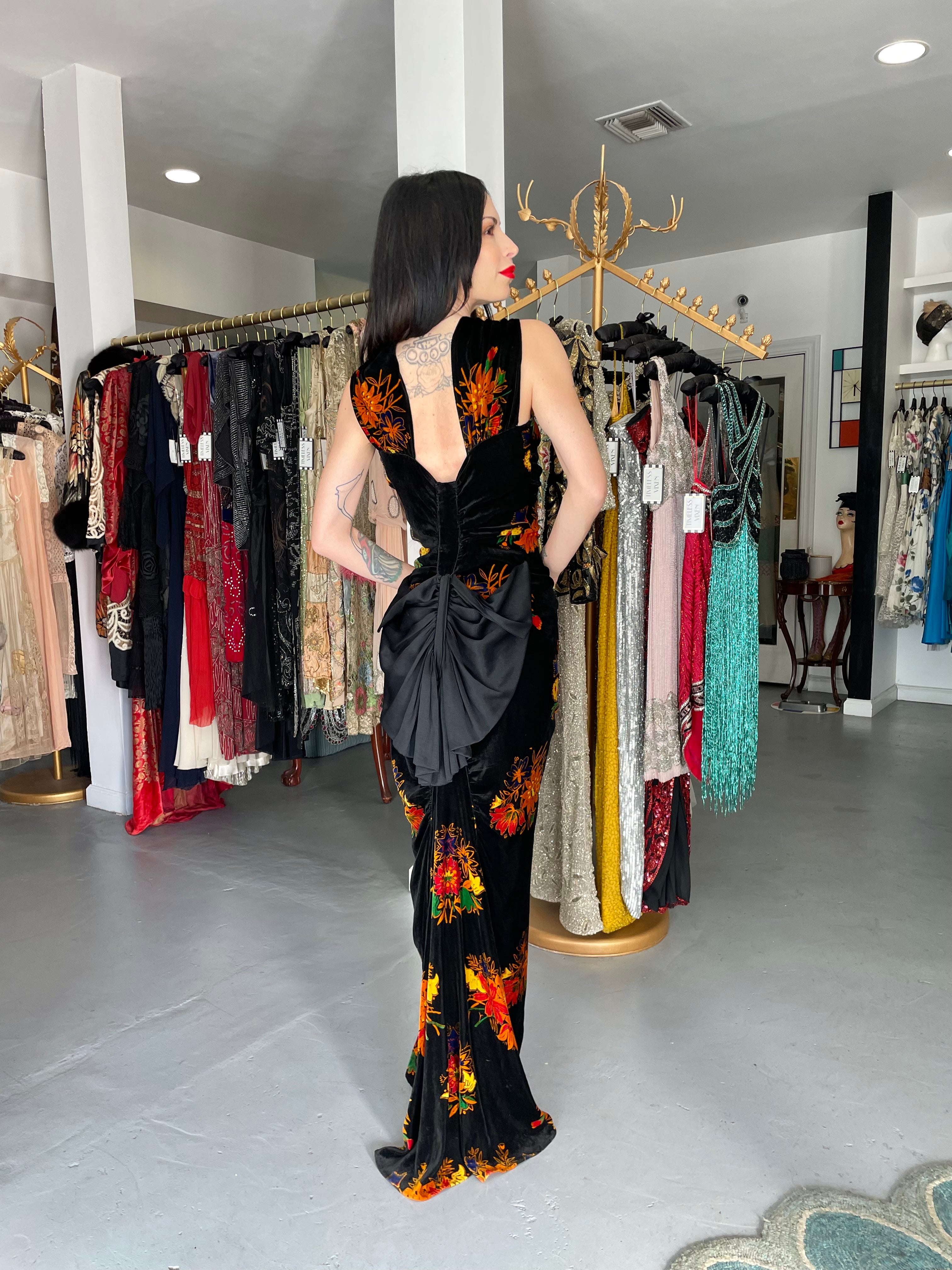 velvet bias cut dress Vintage Devore Velvet Bias Cut Slip Dress Black Burnout Whimsigoth Evening Gown