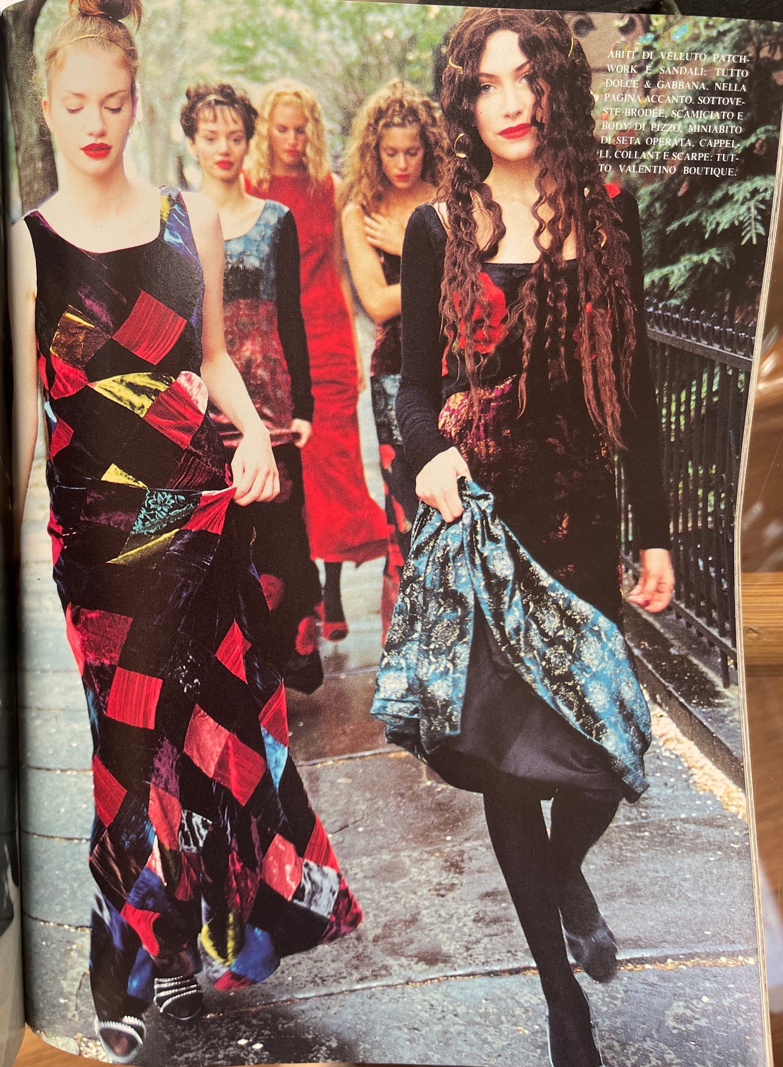 1994 Dolce & Gabbana Editorial Runway Multicolored Patchwork Velvet Gown