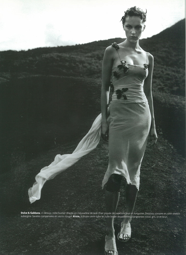 1998 Dolce &amp; Gabbana &#39;Stromboli Collection&#39; Hand-Painted Butterflies Blue Silk Corset Gown