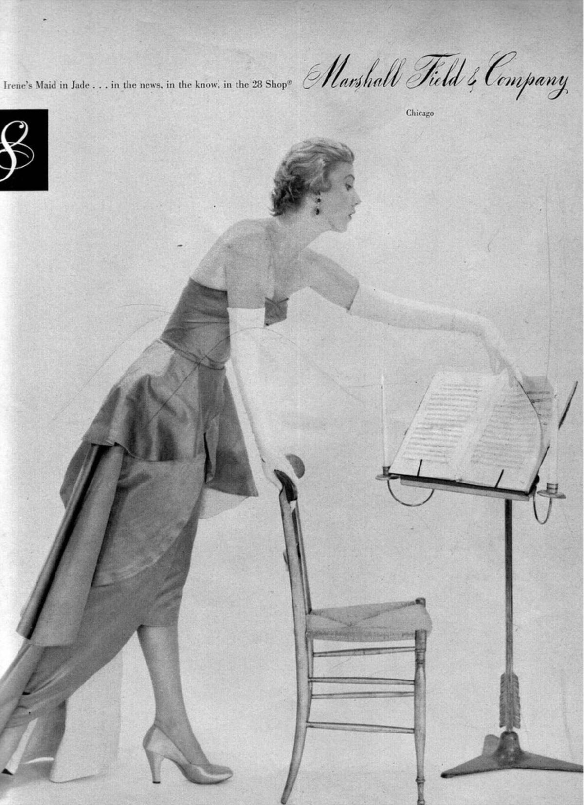 1950 Irene Lentz Couture Metallic Green & Black Floral Silk Sculpted Bustier High-Low Gown