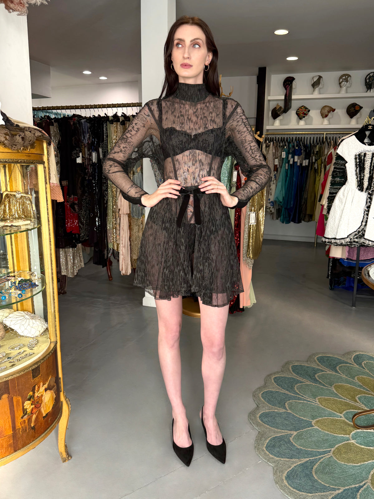 1987 Azzedine Alaia Naomi Campbell Featured Runway Sheer Lace Mini Dress