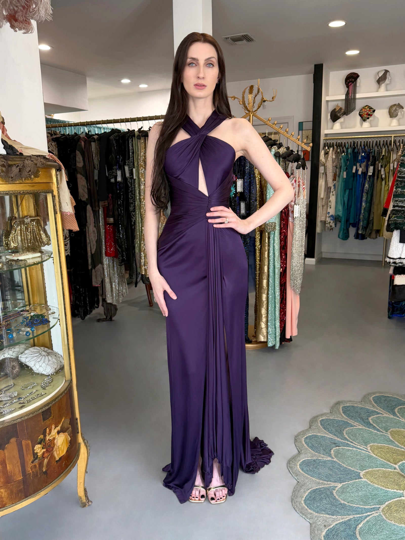 dark purple versace dress Versace Dark Purple Satin Halter Neck Mini Dress M Versace