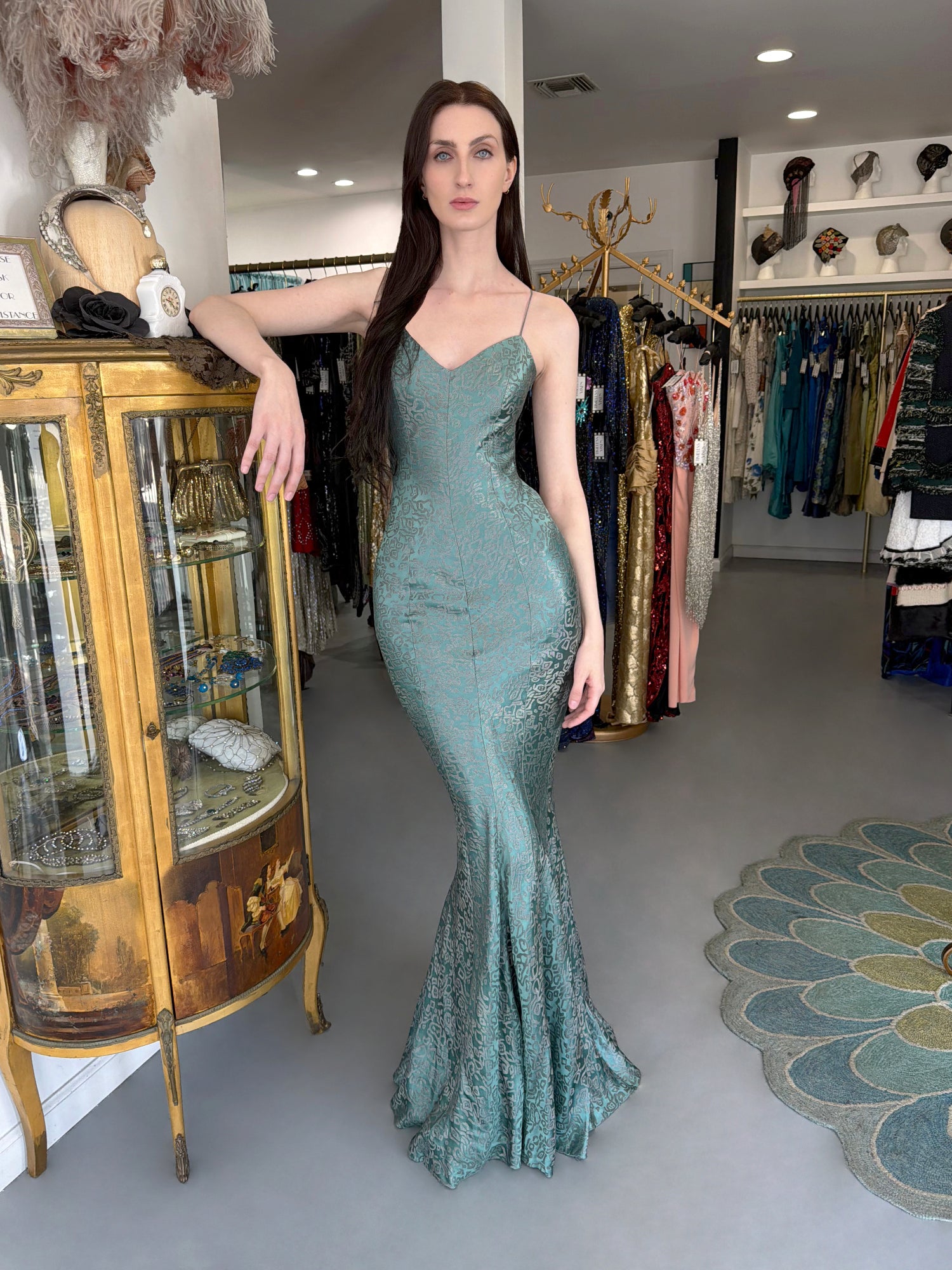 Dior ロードヴィ プレステージ サンプル 1999 Christian Dior by Galliano Metallic Teal Lamé Silk Slip Gown