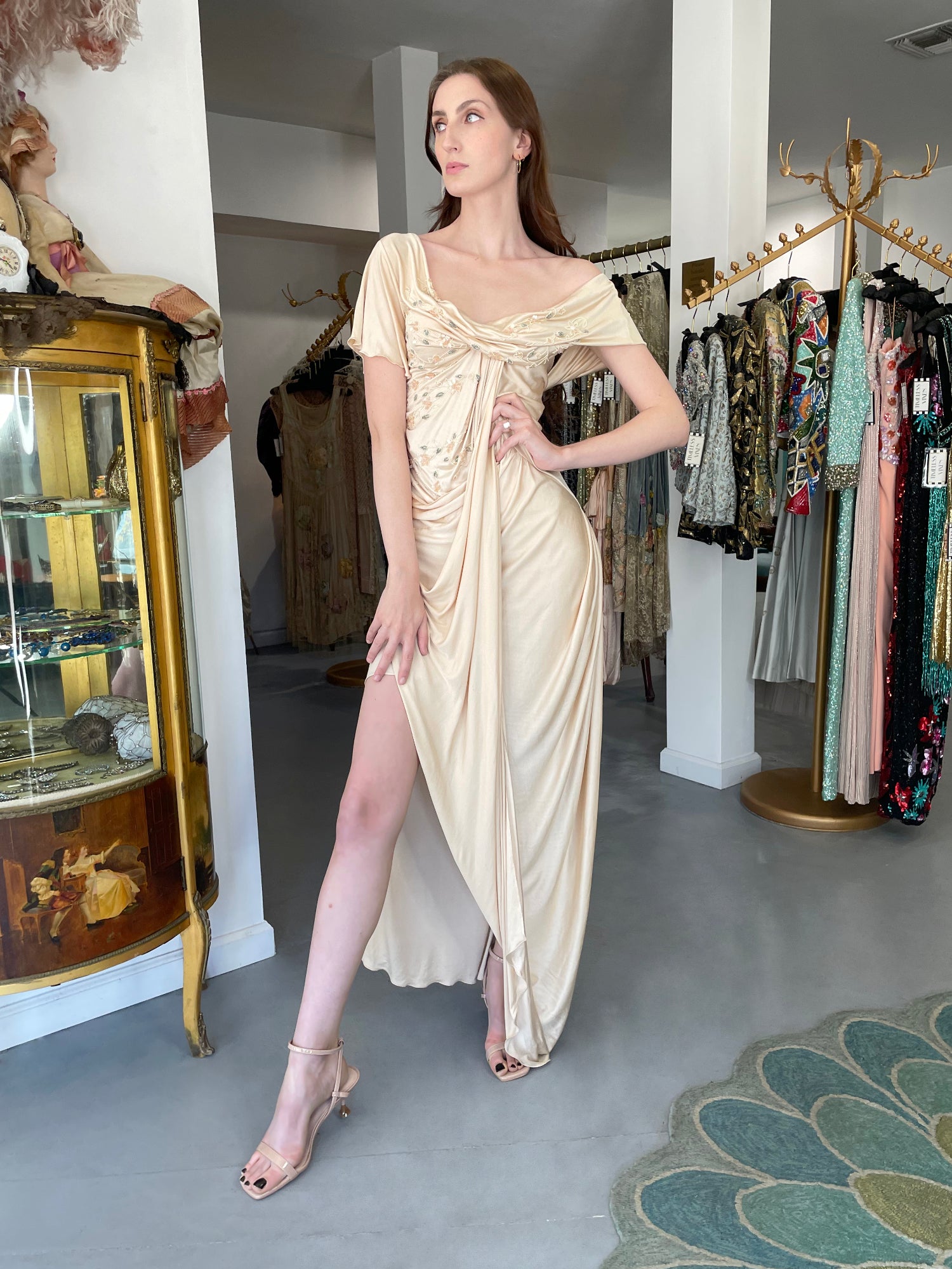 2007 Christian Dior by Galliano Beaded Pink Silk Draped Goddess Gown