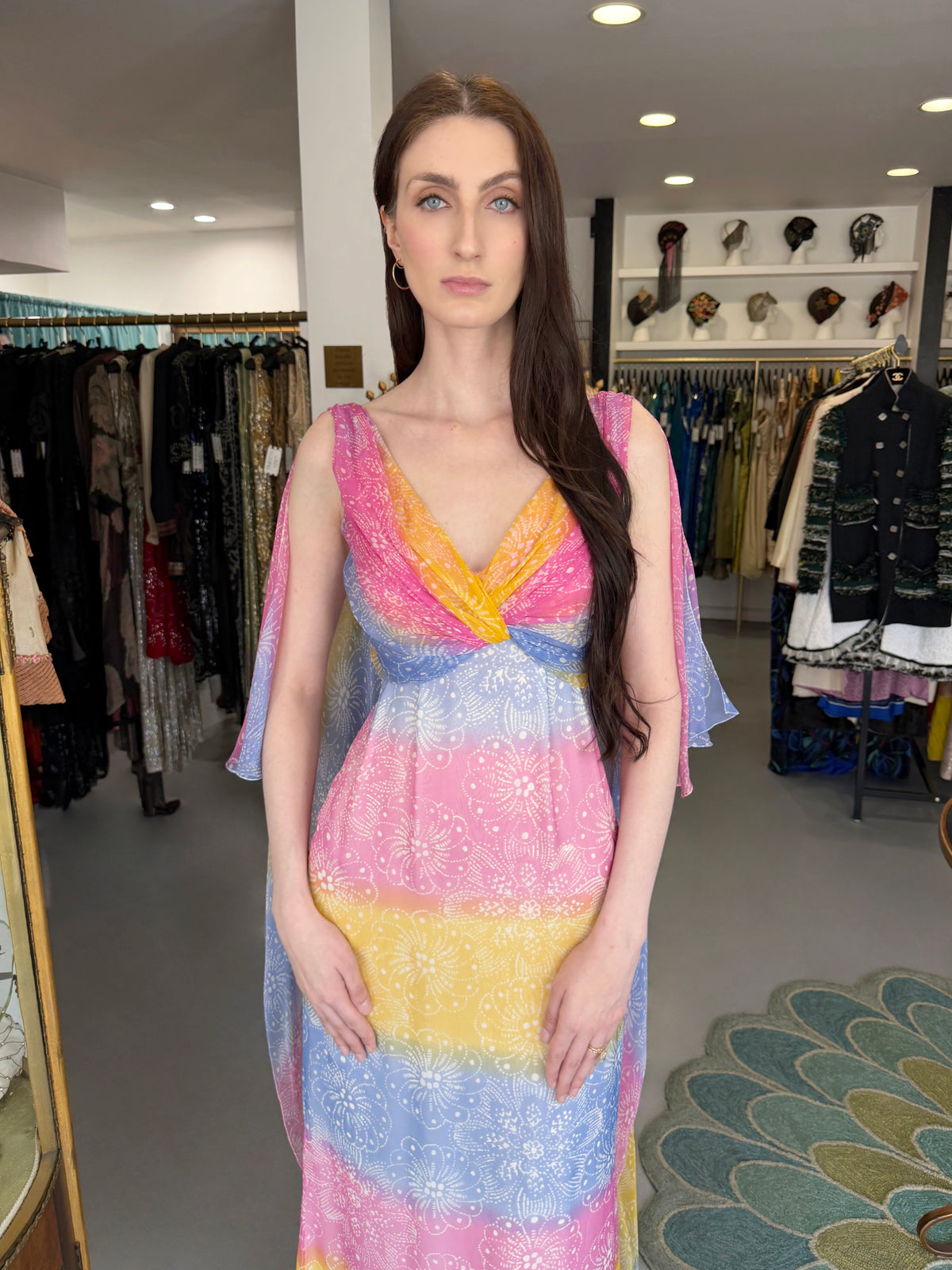 2008 Christian Dior by John Galliano Resort Collection Colorful Silk Draped Cape Goddess Gown