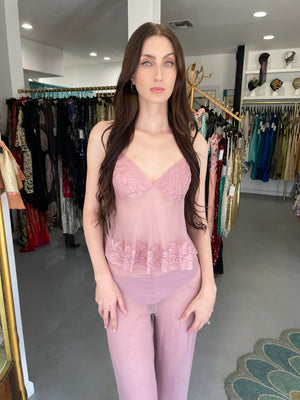 1999 Christian Dior by John Galliano Lilac Sheer Silk & Lace 'Lingerie' Camisole Pants Set