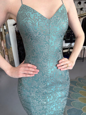 1999 Christian Dior by John Galliano Metallic Teal Blue Lamé Silk Bias-Cut Slip Gown