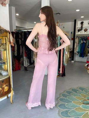 1999 Christian Dior by John Galliano Lilac Sheer Silk & Lace 'Lingerie' Camisole Pants Set